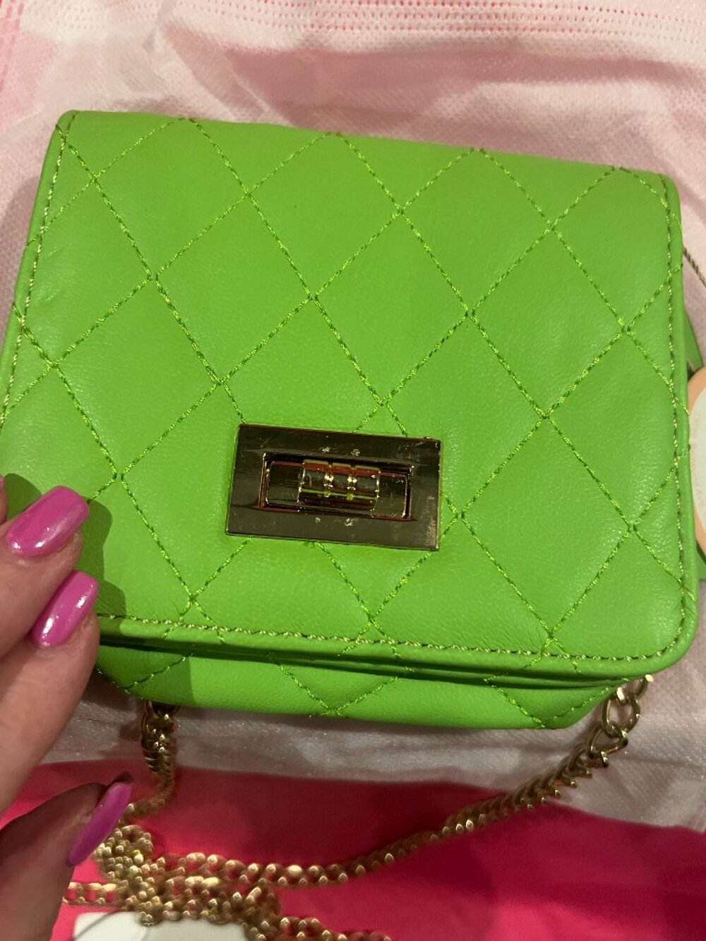 NWT Mellow World Green Quilted Vegan Leather Mini Crossbody Chain Bag